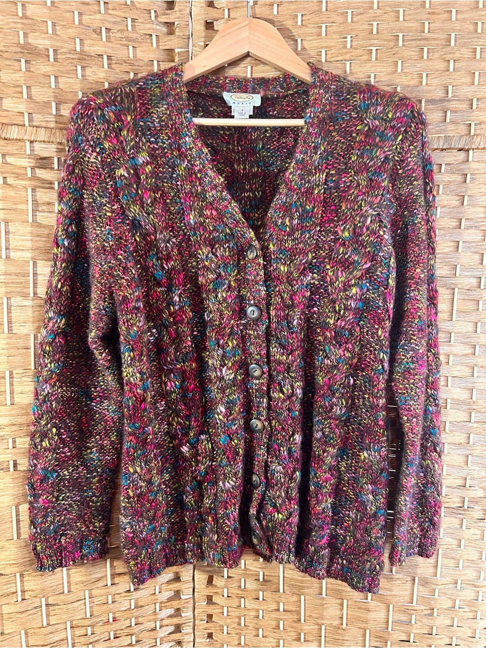 Talbots Woman Multicolor Flecked Chunky Knit Button Cardigan Sweater